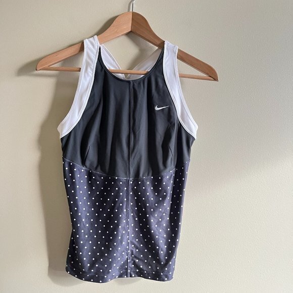 NIKE FITDRY TANK TOP RACERBACK‎ BUILT IN BRA SUPPORT WOMENS SIZE S 4-6 POLKA DOT - Picture 1 of 8